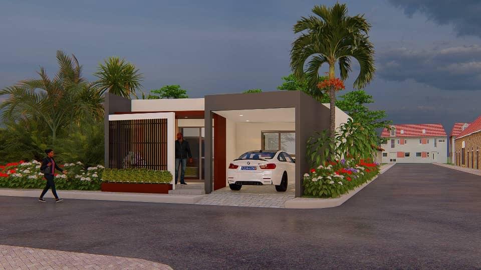 Rendu 3D d'une villa de plain-pied